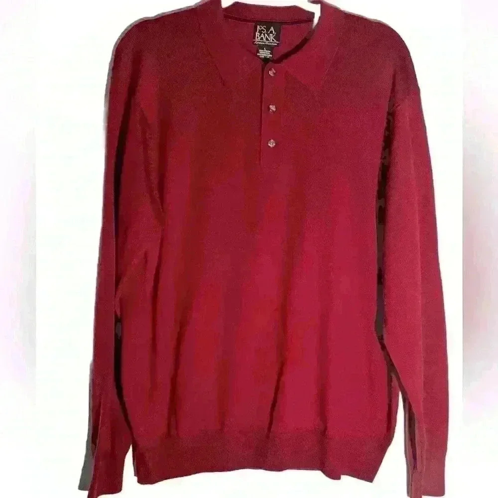 Jos A Bank Signature Collection Red 100% Italian Merino Wool Shirt Size L